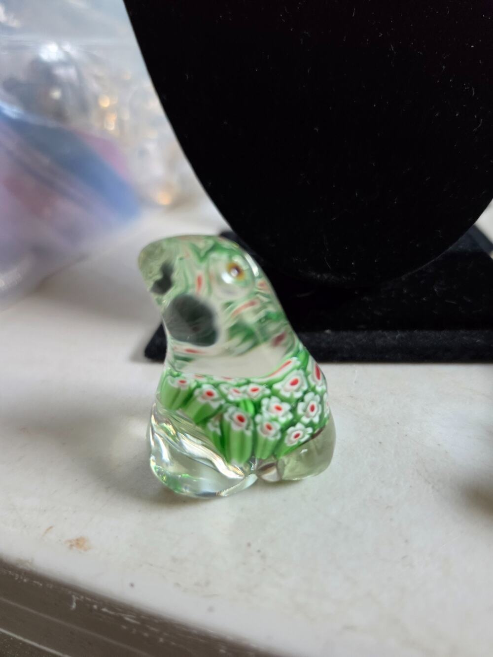 Murano Millefiori Art Glas Frog Paperweight paper tag removed but visible